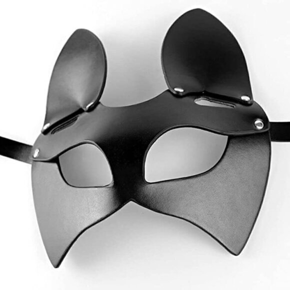 BLACK Leather Fetish Masquerade Face Mask Slave Bondage BDSM Costume Cosplay - Picture 3 of 7